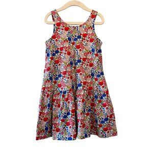 MINI BODEN Drop Waist Floral Dress Girls 5-6 Red Blue Flowers Strawberry Cotton